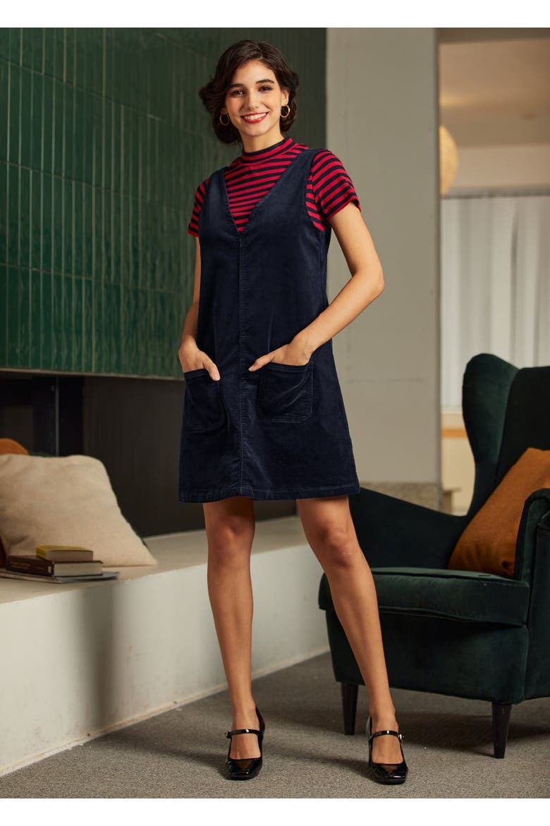 V-Neck Sleeveless Stretch Corduroy Jumper, Alternate, color, Midnight Sky