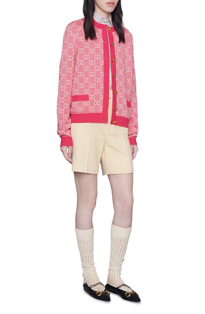 Gucci GG Logo Jacquard Wool Blend Cardigan, Alternate, color, 