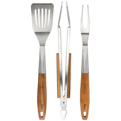 Balincourt 3 Piece Stainless Steel and Wood BBQ Tool Set