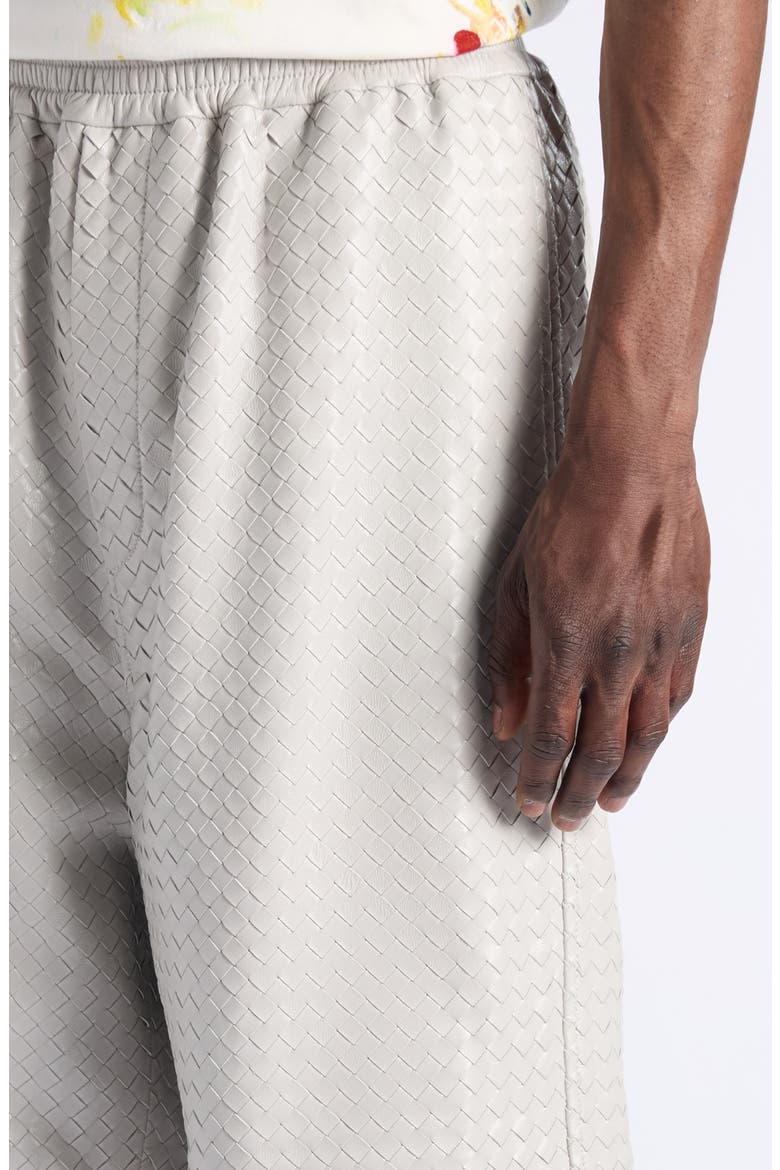 Small Intrecciato Shiny Leather Wide Leg Elastic Waist Shorts, Alternate, color, 1427 PEARL GREY