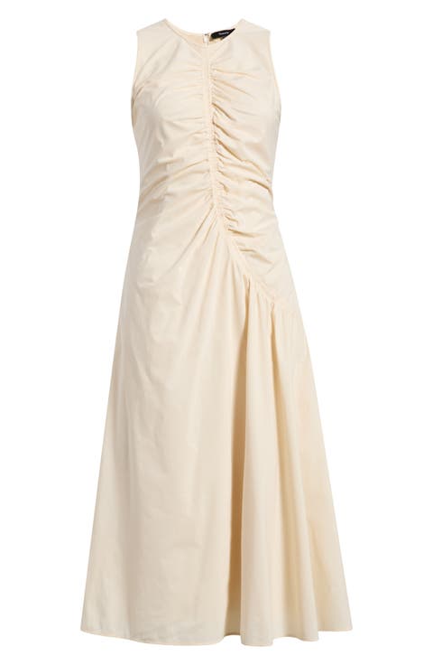 Asymmetric Ruched Sleeveless Midi Dress