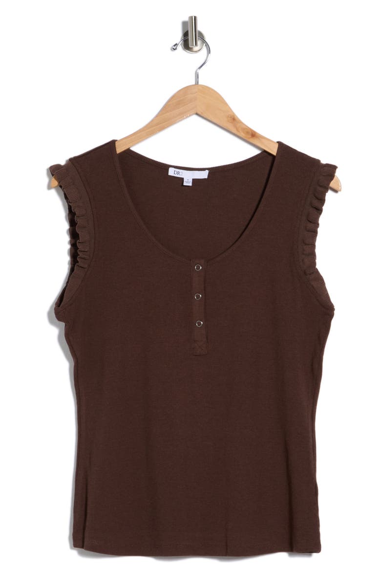 Scoop Neck Rib Knit Henley, Alternate, color, ESPRESSO