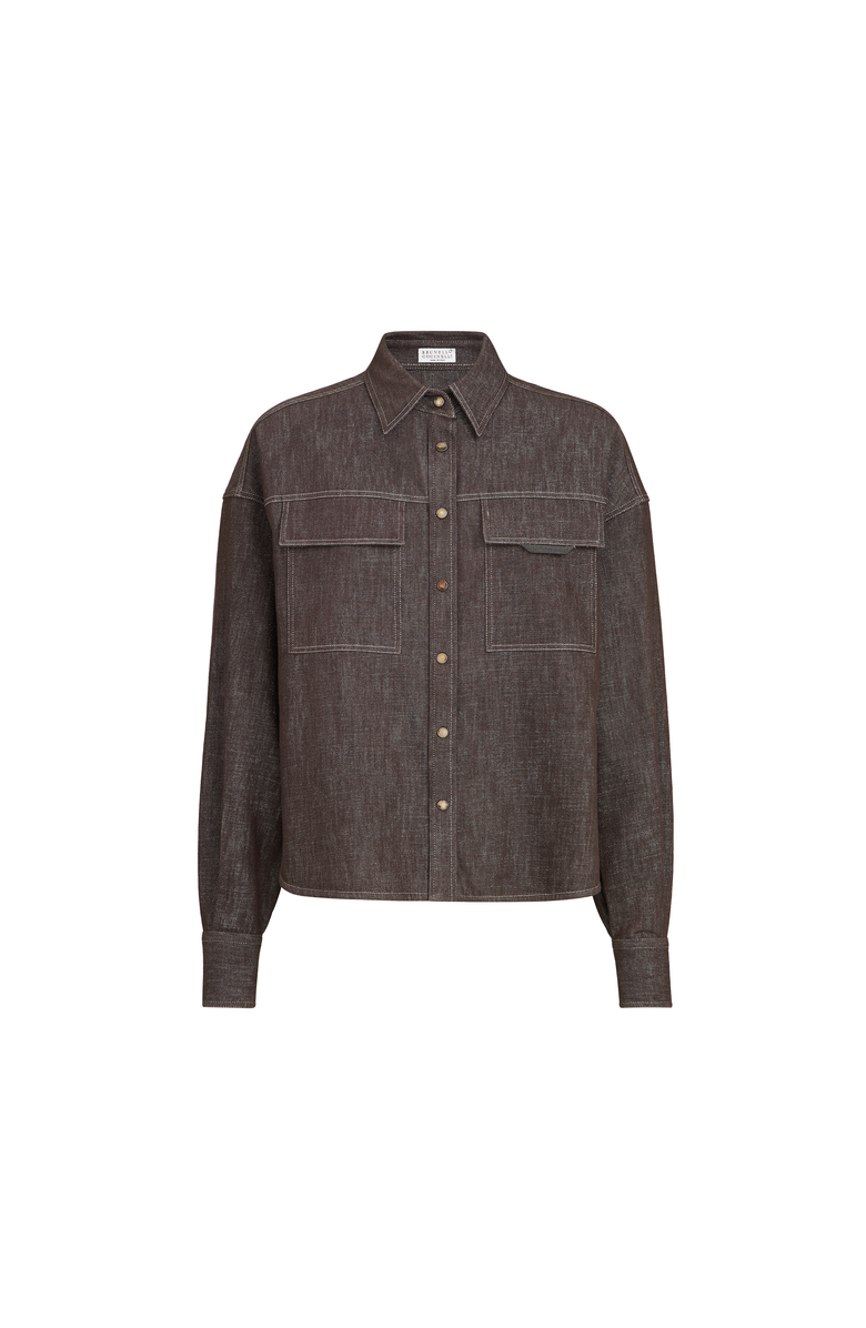 Brunello Cucinelli Sparkling no-fade denim shirt, Main, color, Cocoa