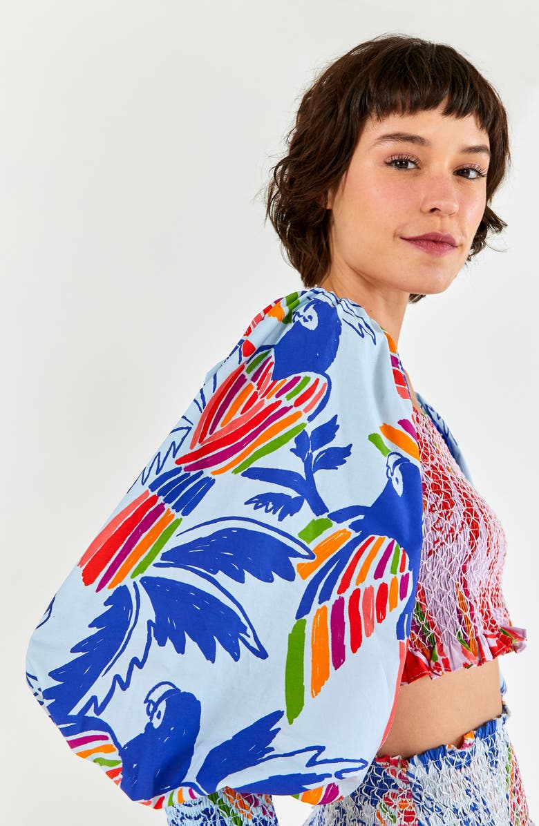 FARM Rio Mixed Print Smocked Cotton Crop Top, Alternate, color, 