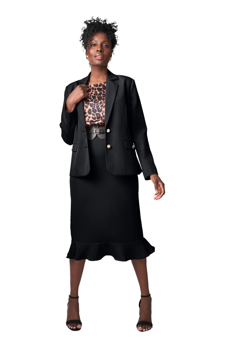 Jessica London 2-Piece Stretch Crepe Peplum Skirt Suit, Main, color, Black