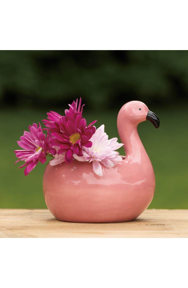 Transpac Dolomite Flamingo Floatie Planter Pink and Black for Spring Garden Decor, Alternate, color, Pink