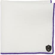 CLIFTON WILSON White Linen Pocket Square with Purple Trim