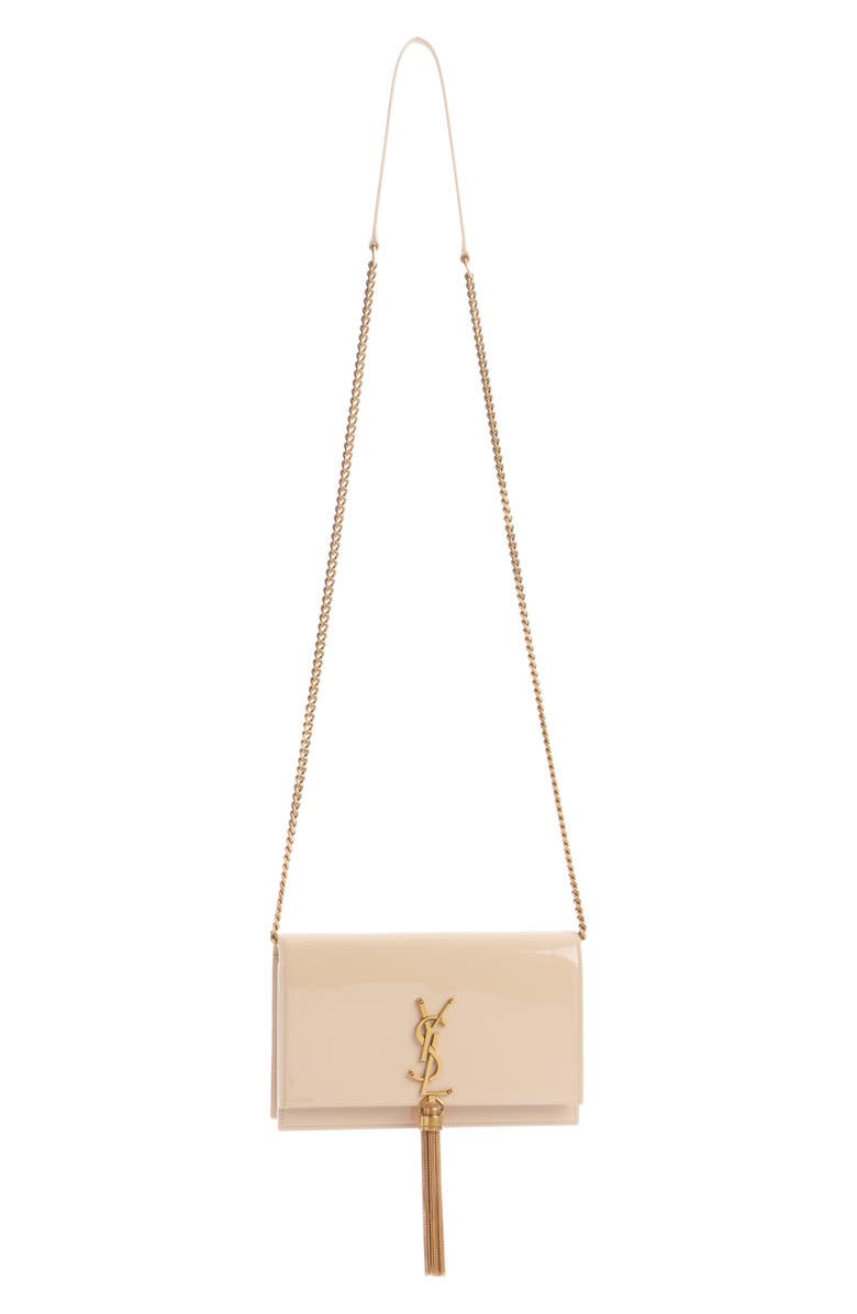 Saint Laurent Cassandre Kate Tassel Leather Wallet on a Chain, Alternate, color,