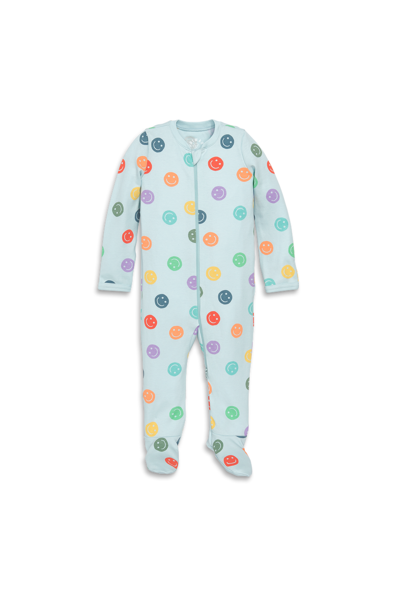 Baby Organic Zip Footie In Graphic Prints, Main, color, Saltwater Happy Faces