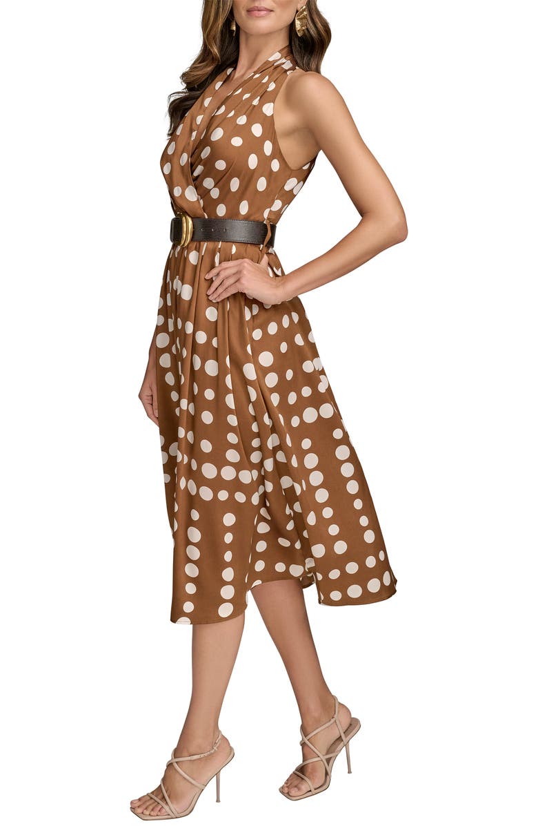 Donna Karan New York Polka Dot Belted Midi Dress, Alternate, color, Russet/ Light Canvas