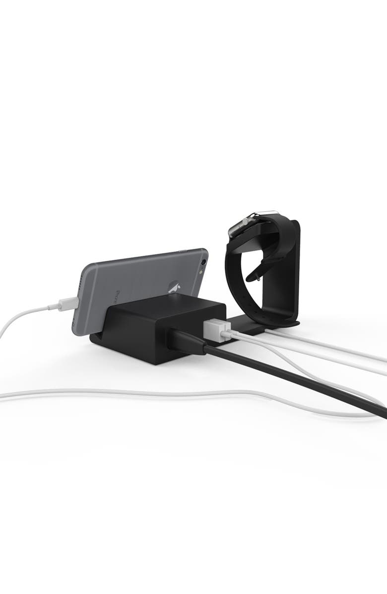 The Posh Tech Black 2-in-1 Apple Watch & iPhone Charging Stand, Alternate, color,