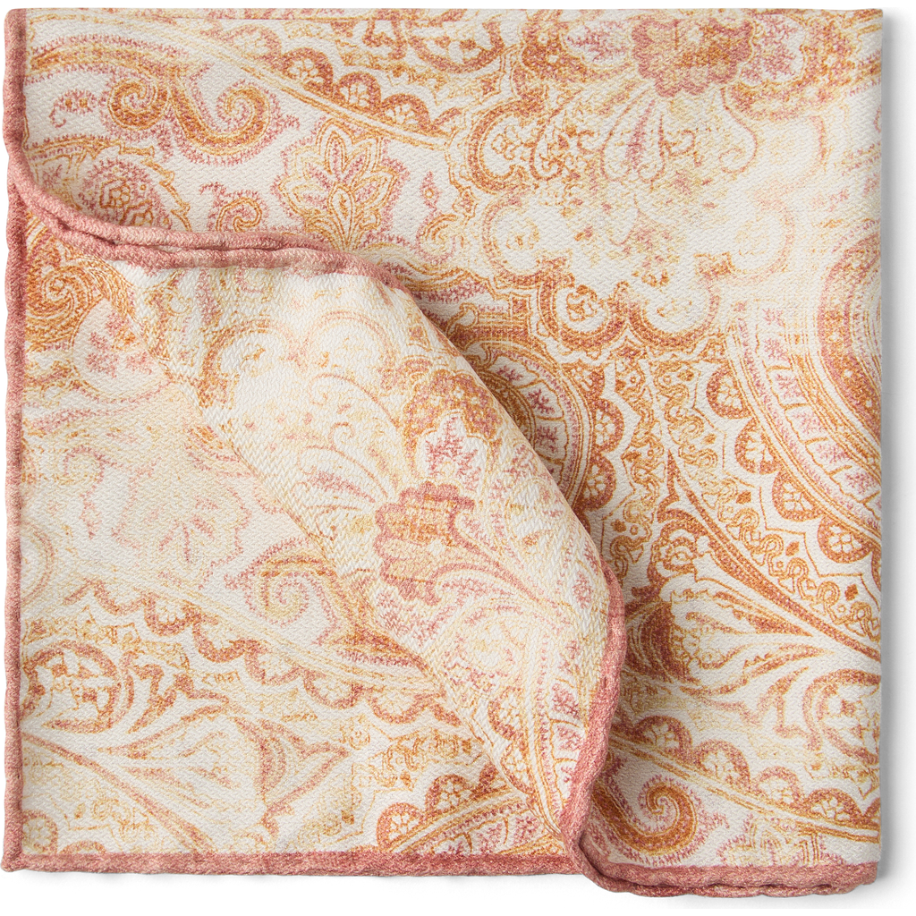 Brunello Cucinelli Double-faced Silk Paisley Pocket Square In Butter