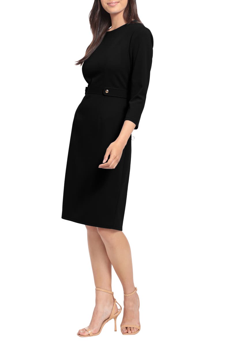London Times Button Waist 3/4 Sleeve Sheath Dress, Alternate, color, 