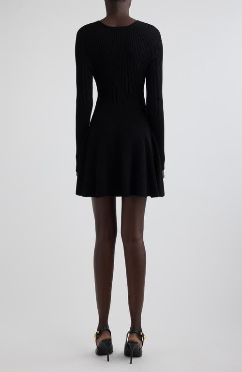 Balmain Long Sleeve Rib Sweater Dress In 0pa Black