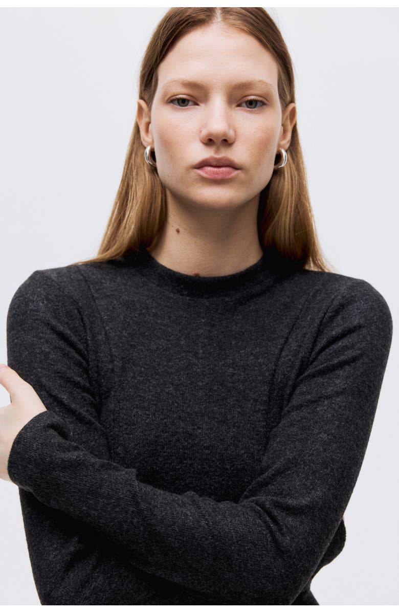 H&M Knitted Mini Dress, Alternate, color, Dark Gray Melange