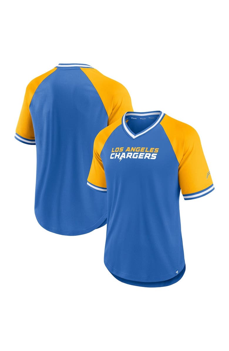 FANATICS Men's Fanatics Branded Powder Blue Los Angeles Chargers Second Wind Raglan V-Neck T-Shirt, Main, color, Powder Blue