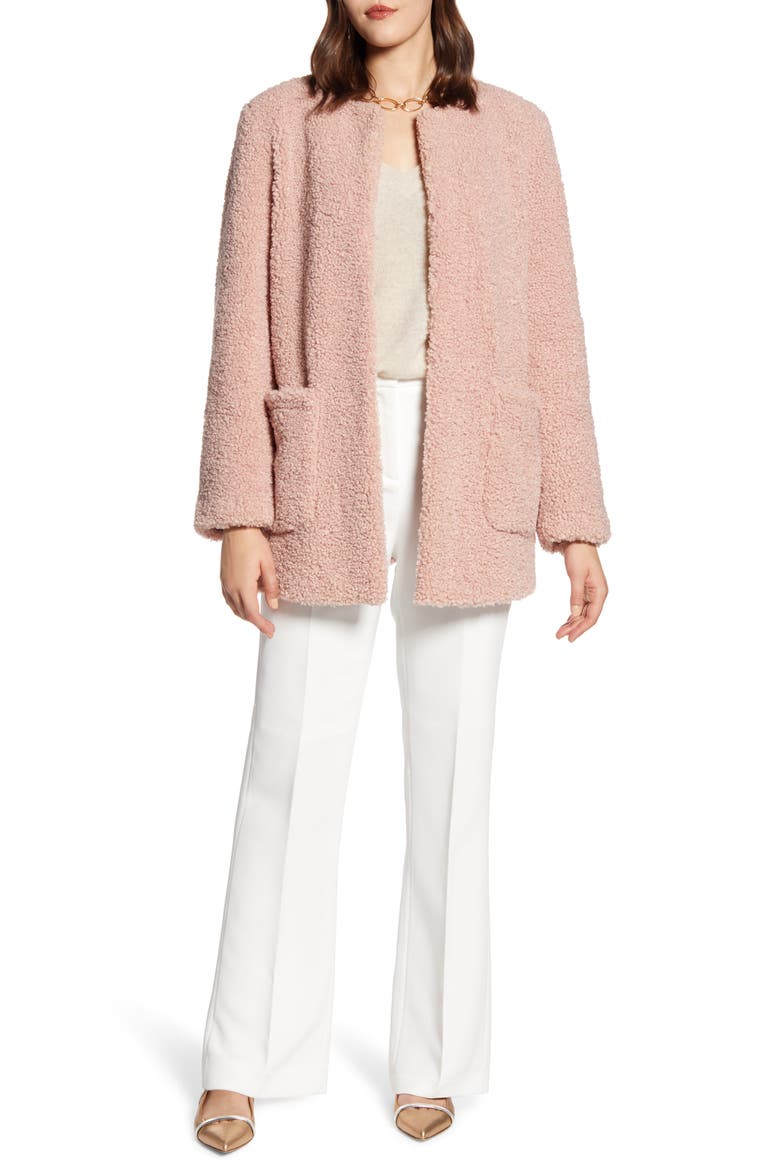 Jewel Neck Teddy Coat, Main, color, BLUSH
