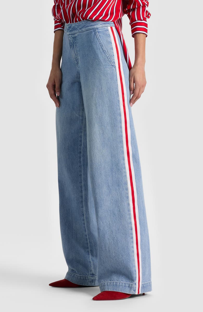Alice + Olivia Xnder Racing Stripe High Waist Wide Leg Jeans, Alternate, color, Edie Wash Off White Chili Pepp