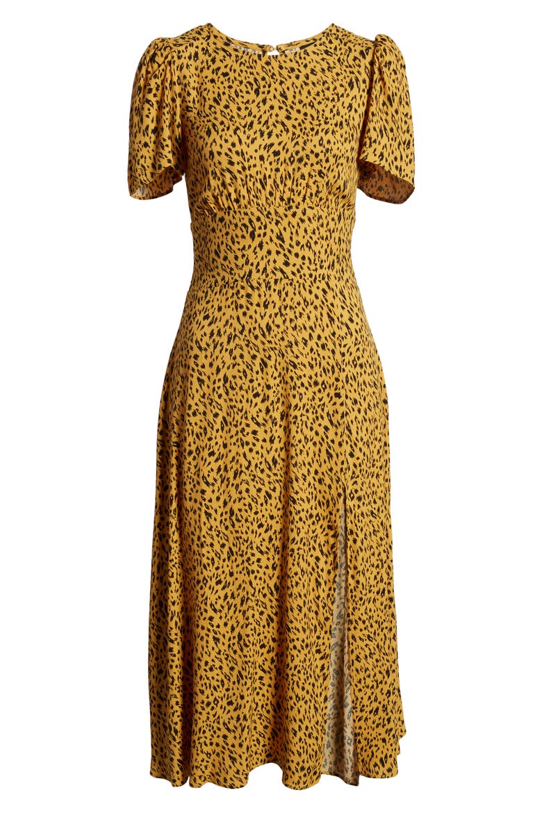 AFRM Jamie Print Open Back Short Sleeve Dress, Alternate, color, GOLD LEOPARD