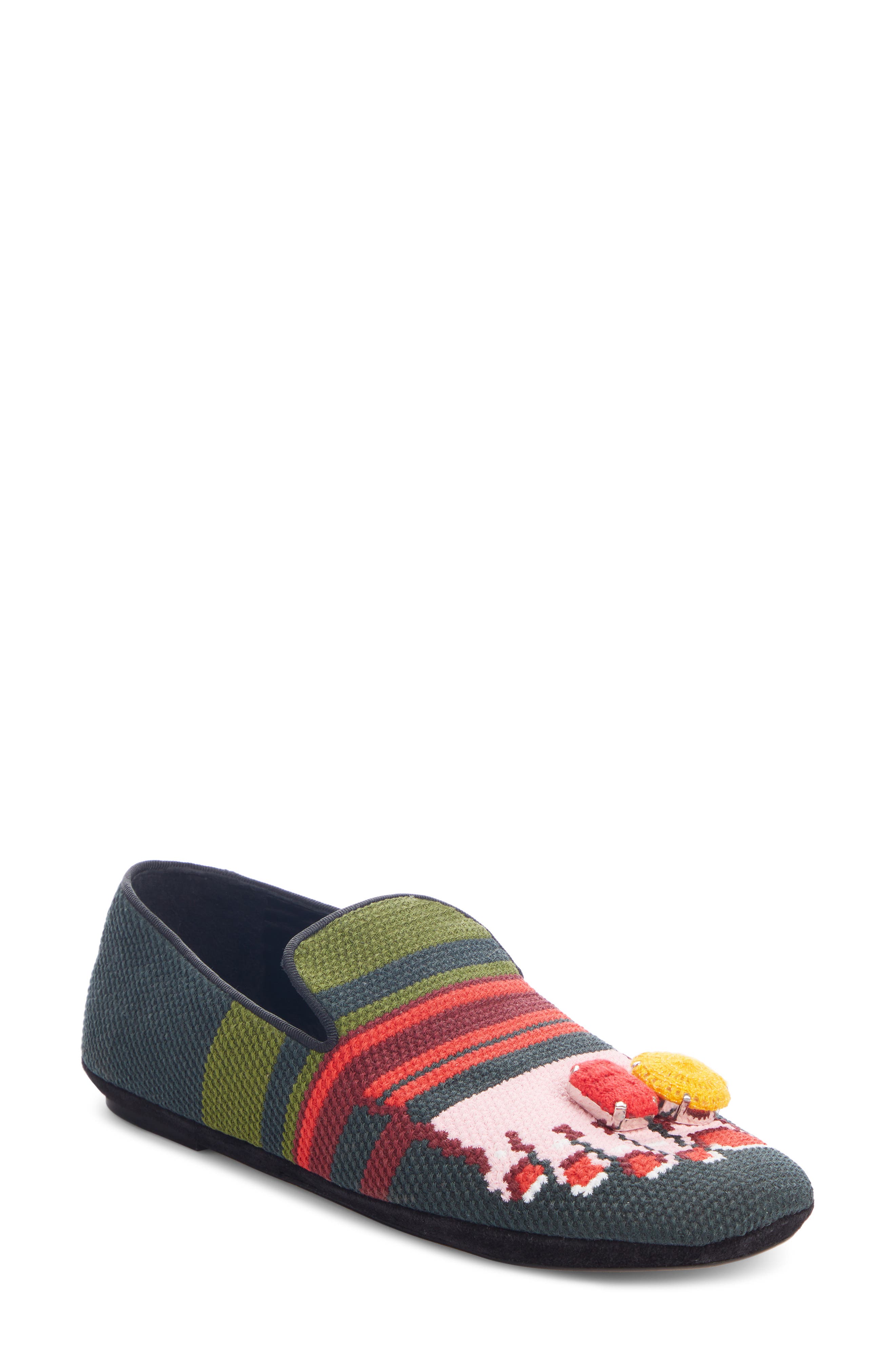 Embellished Foot Slipper, Main, color, DARK GREEN/ PINK