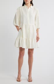 BOSS Orange Linen Blend Balloon Sleeve Dress