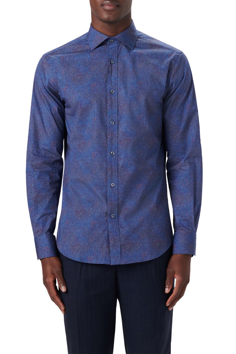 Classic Fit Herringbone Stretch Cotton Button-Up Shirt, Main, color, INDIGO