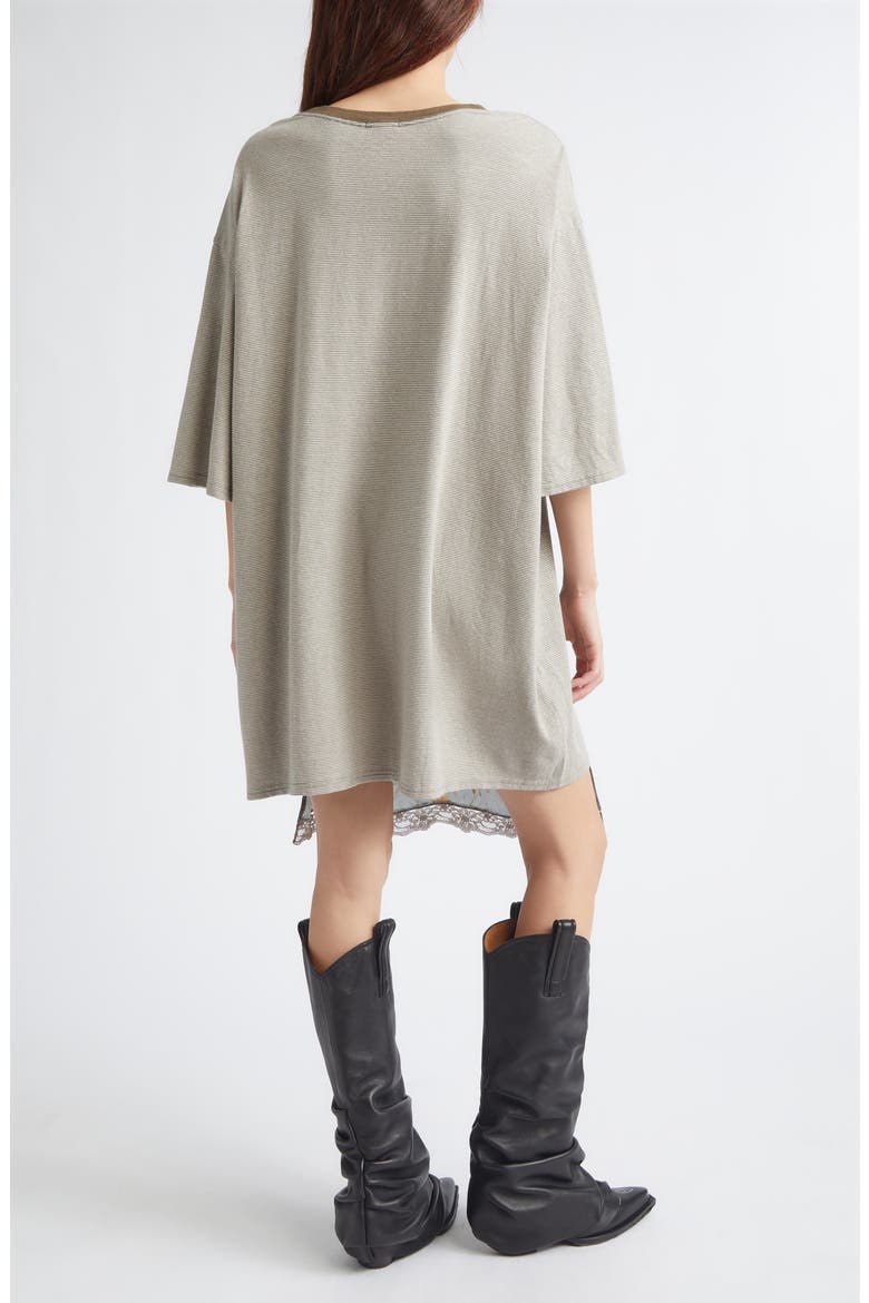 Oversize T-Shirt Dress with Slipdress Appliqué, Alternate, color, KHAKI STRIPE