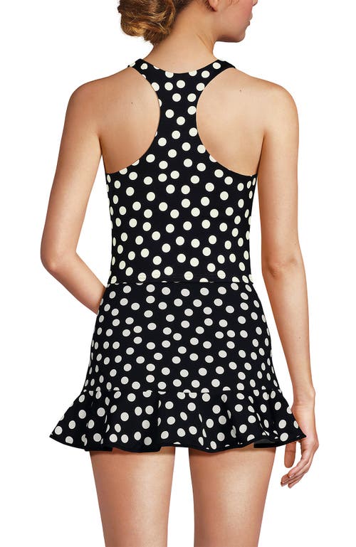 Lands' End Chlorine Resistant High Neck Racerback Midkini Swimsuit Top In Black/egret White Tossed Dots