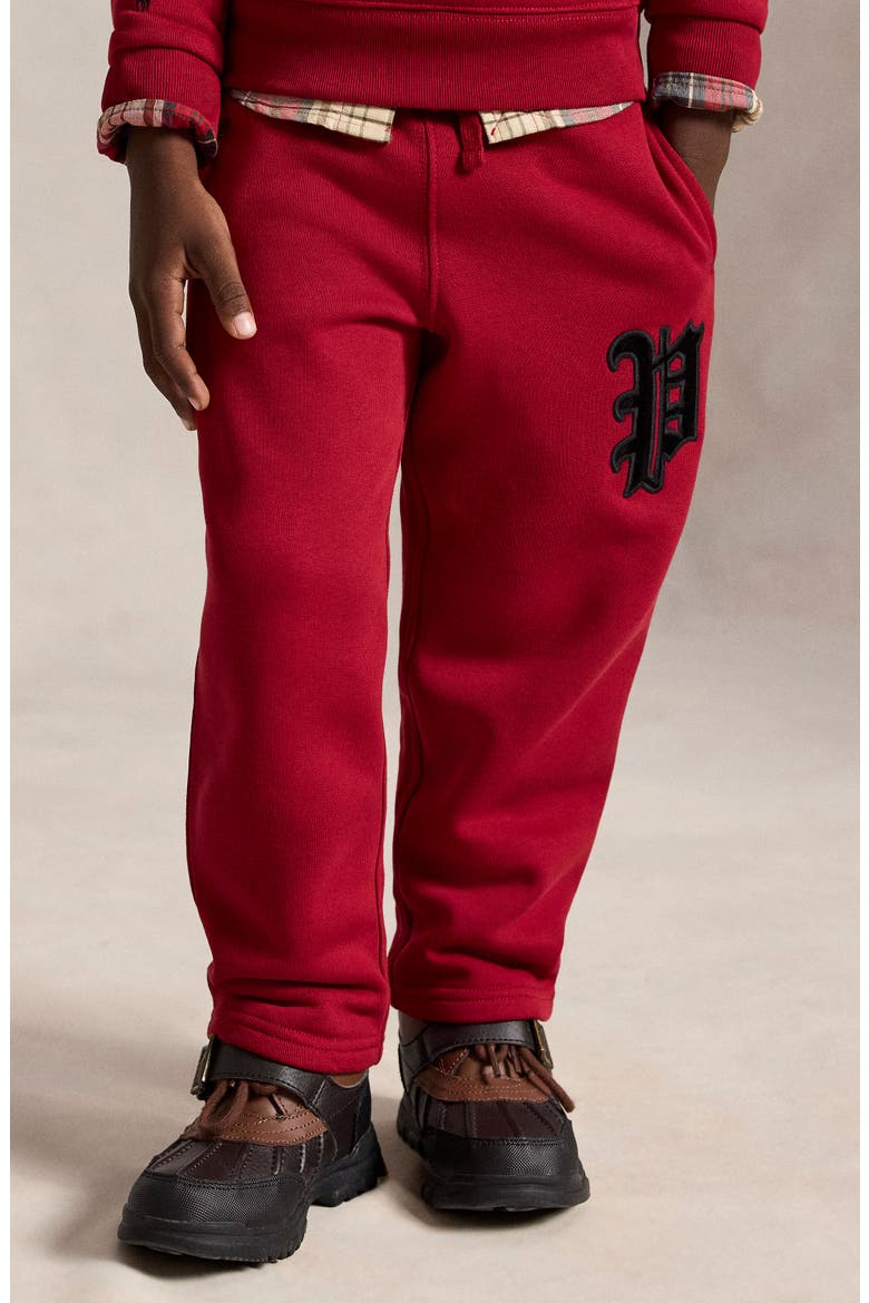 Kids' Velvet Appliqué Fleece Sweatpants, Alternate, color, EATON RED