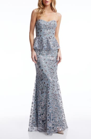 Dress the Population Scarlett Sequin Floral Peplum Mermaid