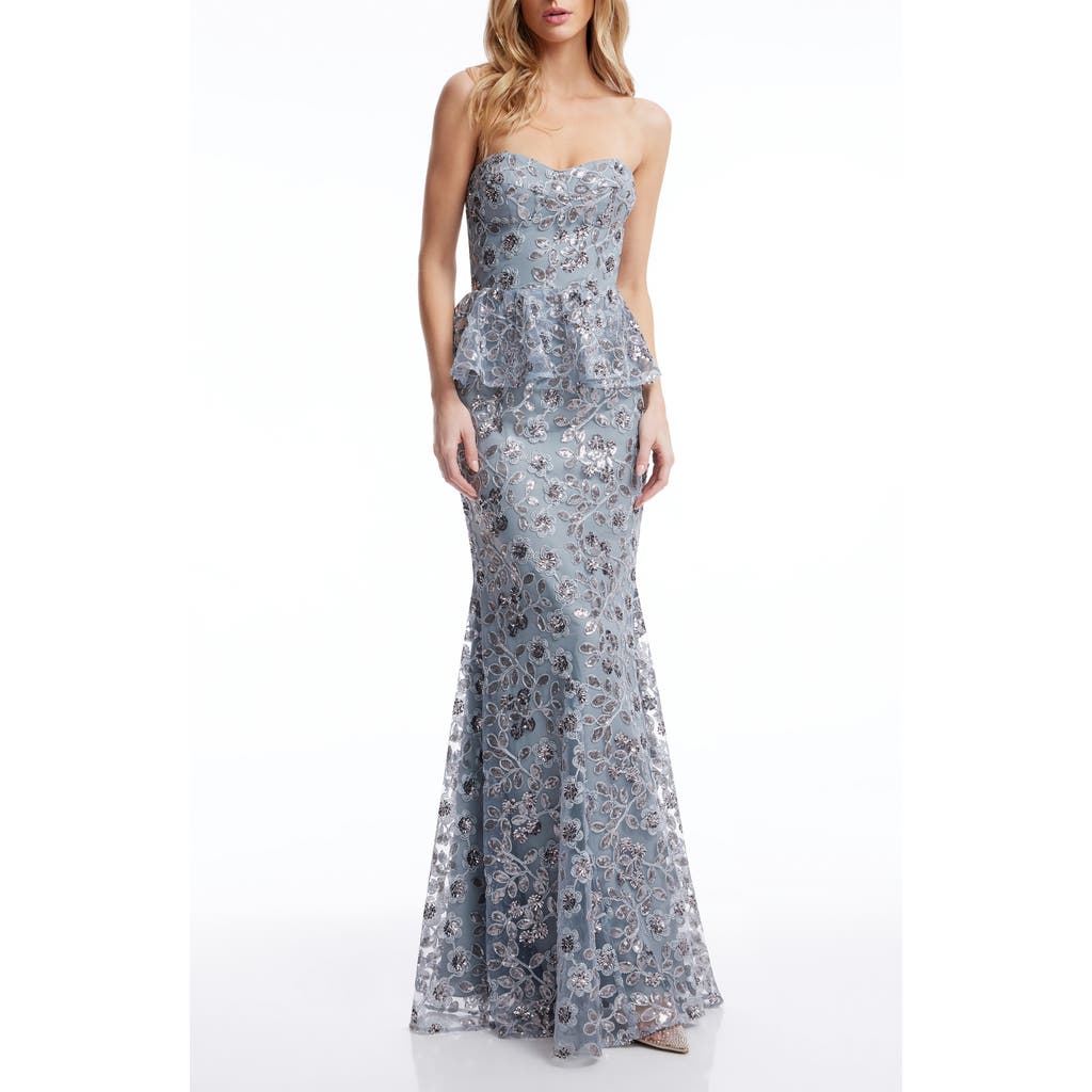 DRESS THE POPULATION DRESS THE POPULATION SCARLETT SEQUIN FLORAL PEPLUM MERMAID GOWN