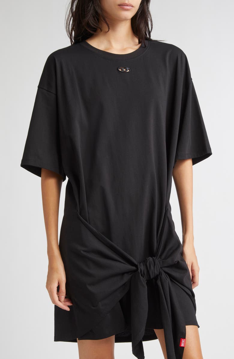DIESEL<sup>®</sup> Oval D Cutout Tie Waist T-Shirt Dress, Alternate, color, Deep Black