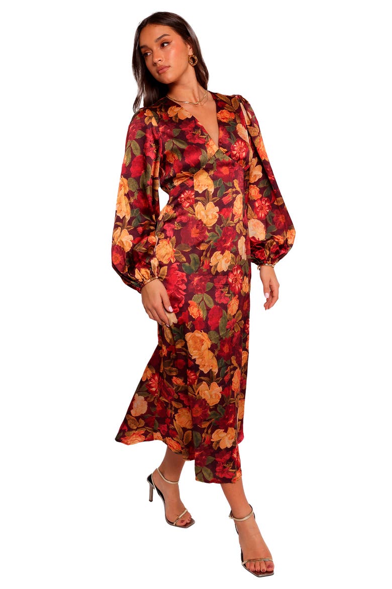 Zimmer Floral Long Sleeve Satin Maxi Dress, Alternate, color, SANGRIA BLOOM