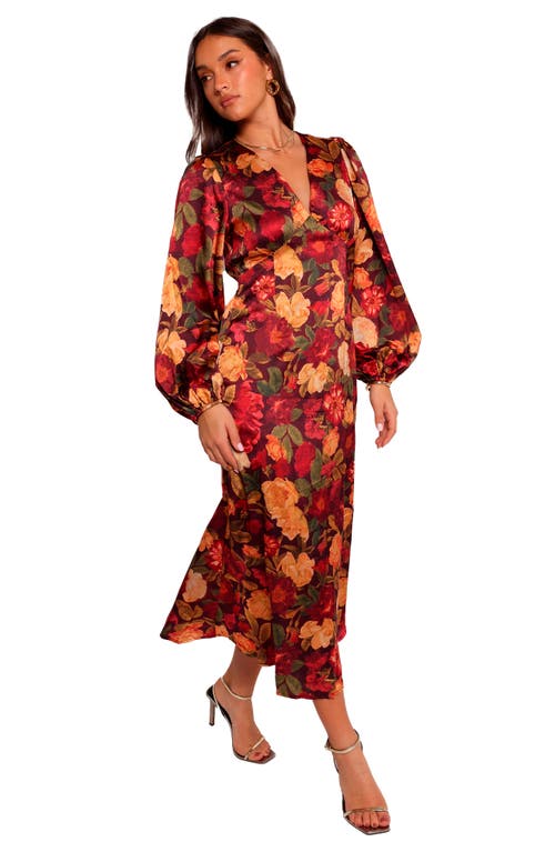 Petal And Pup Petal & Pup Zimmer Floral Long Sleeve Satin Maxi Dress In Red