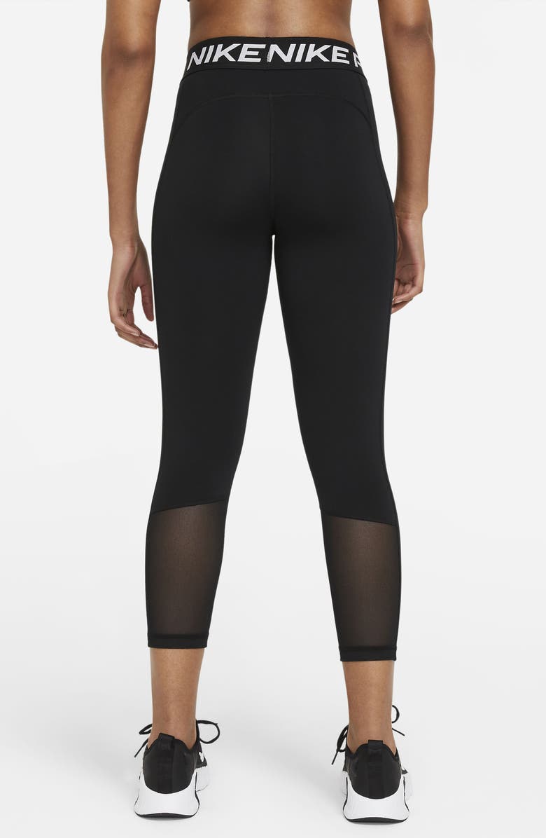 Nike Pro Mid-Rise Crop Mesh-Panel Leggings, Alternate, color, 013 Black/White