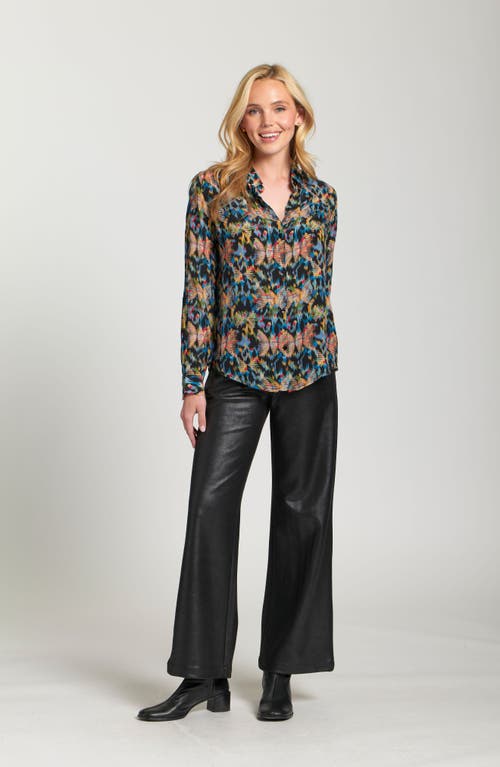 Apny Abstract Print Roll Tab Sleeve Chiffon Button-up Shirt In Multi