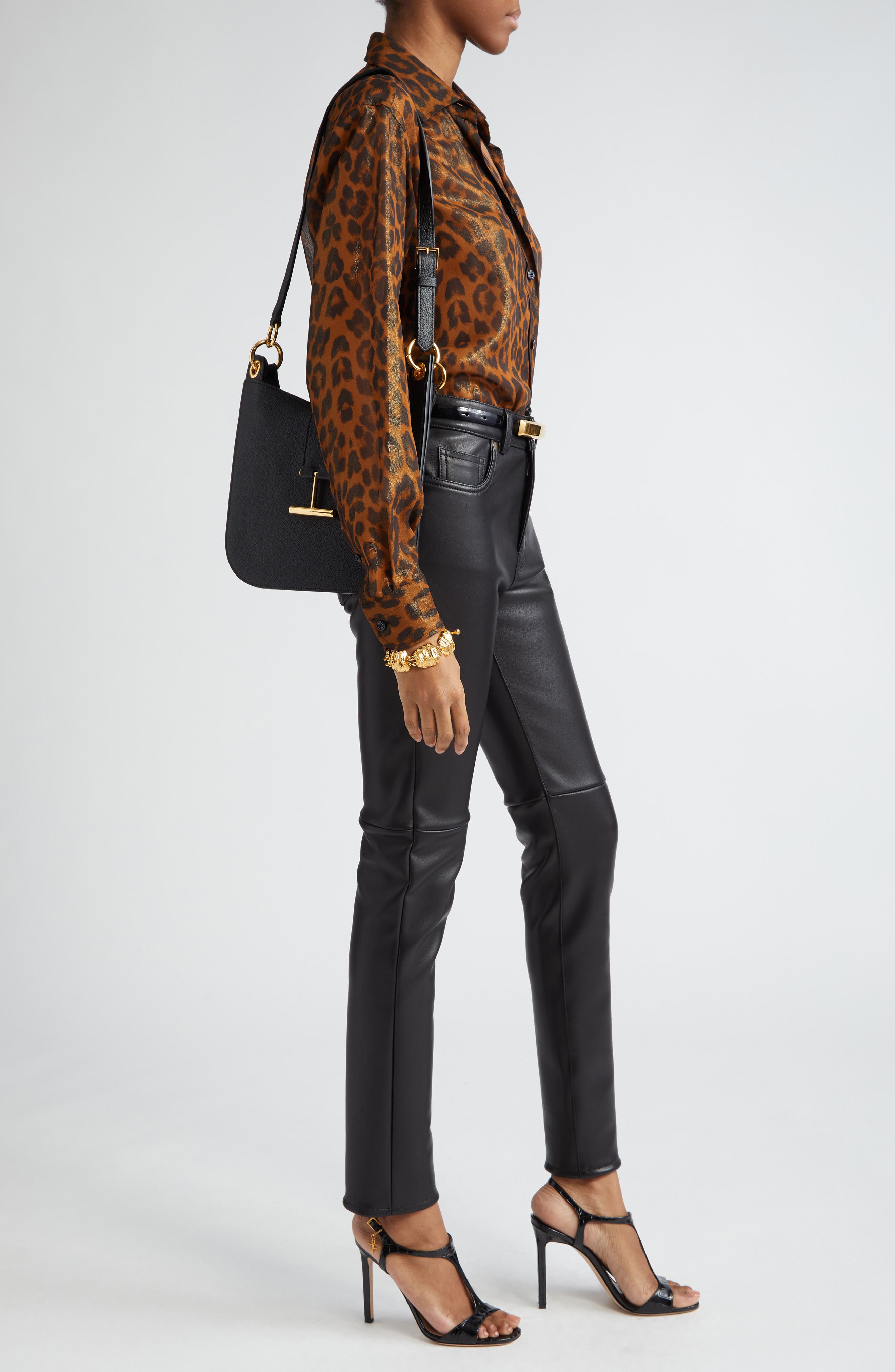 TOM FORD Small Tara Leather Top Handle Bag, Alternate, color, 1N001 Black