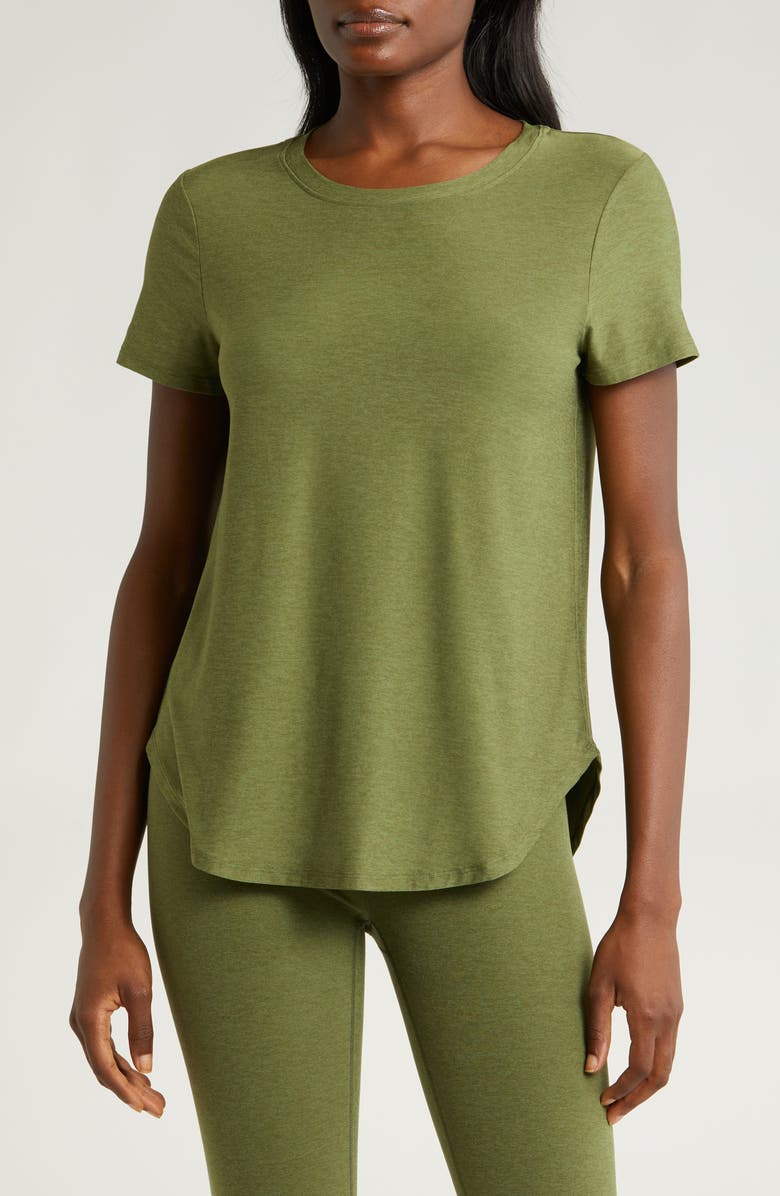 Beyond Yoga On the Down Low T-Shirt, Main, color, Moss Green Heather
