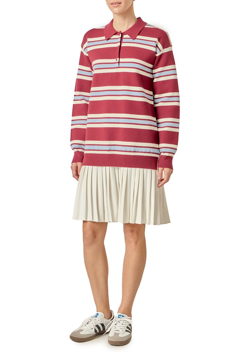 English Factory Stripe Long Sleeve Mixed Media Dress, Alternate, color, Multi