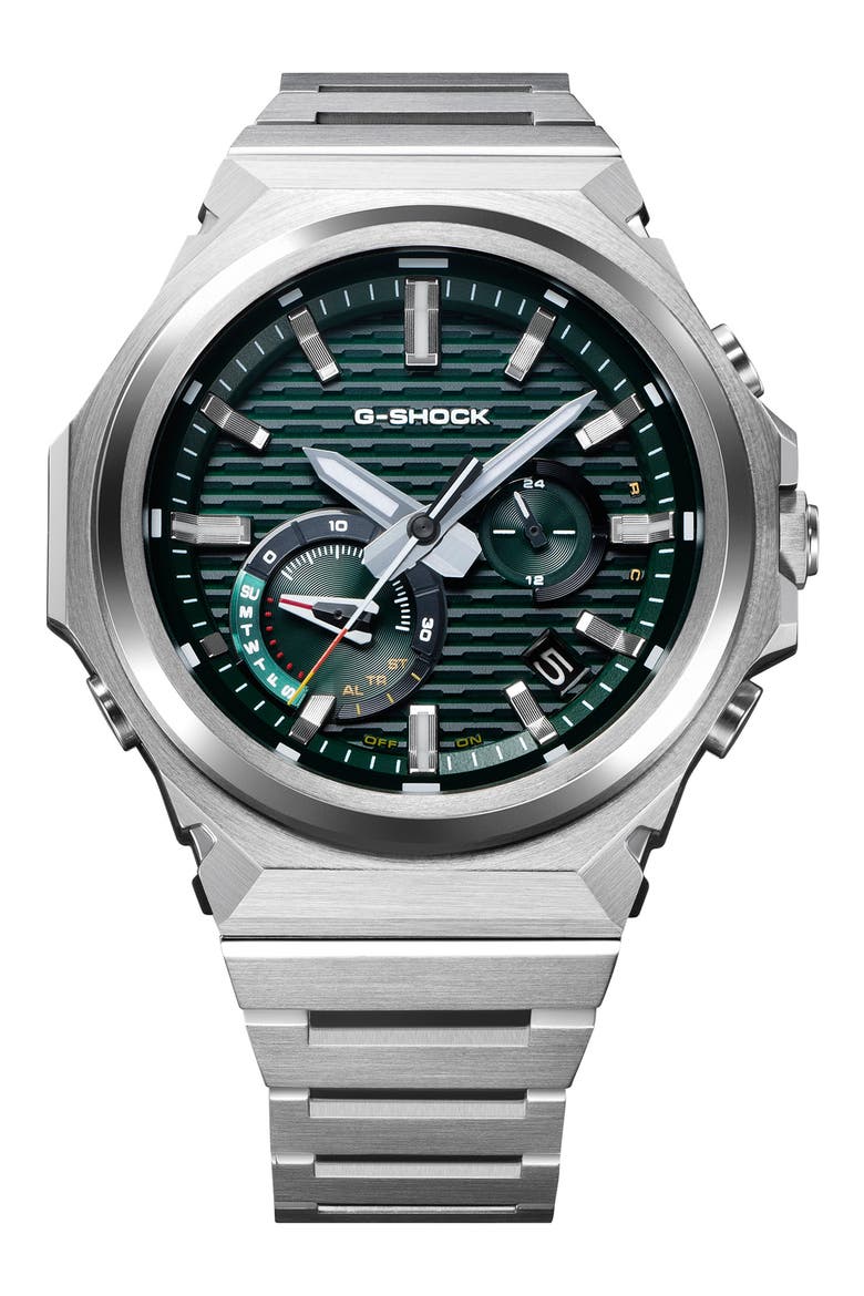 GST-B1000D-2A Green Smartphone Linked Solar Bracelet Watch, 46.9mm x 44.2mm, Main, color, SILVER/ GREEN
