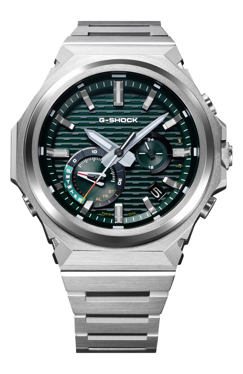 G-SHOCK GST-B1000D-2A Green Smartphone Linked Solar Bracelet Watch, 46.9mm x 44.2mm, Main, color, Silver/ Green