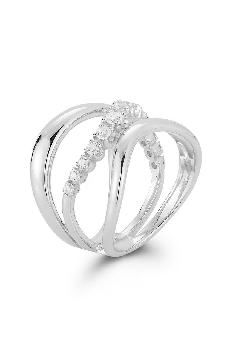 GLAZE JEWELRY Stacked Wave Cubic Zirconia Ring, Alternate, color, Silver