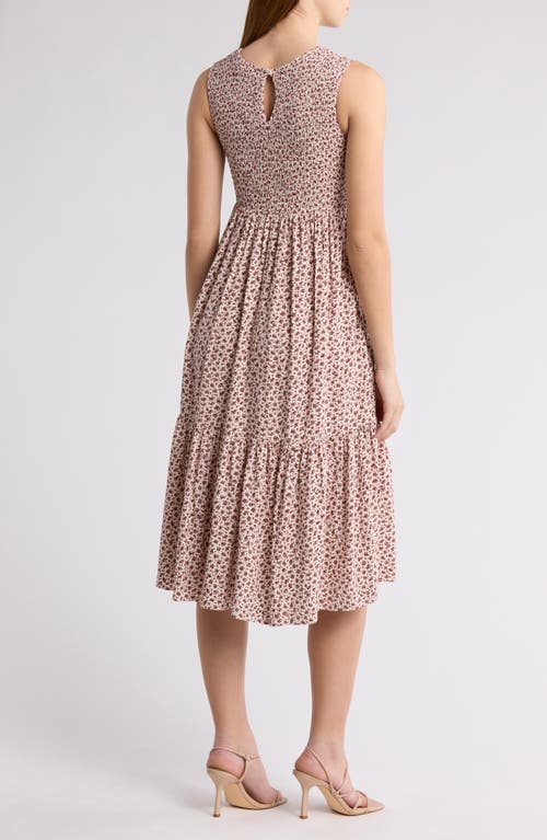 Treasure & Bond Smocked Sleeveless Midi Dress In Ivory D- Rust Garden Dot