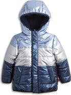Magnetic Me Blue Colorblock Metallic Magnetic Closure Hooded Puffer Jacket