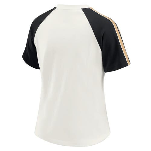 Wear By Erin Andrews White New Orleans Saints Sleeve Stripe Distressed Raglan T-shirt In White