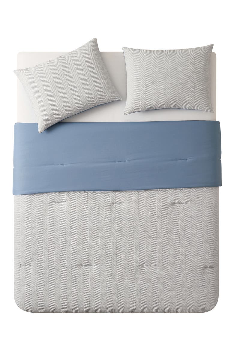 Herringbone Microfiber Reversible Comforter & Sham Set, Main, color, BLUE