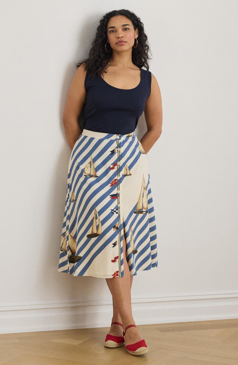 Lauren Ralph Lauren Sailboat Stripe Midi Skirt, Alternate, color, Cream/ Multi
