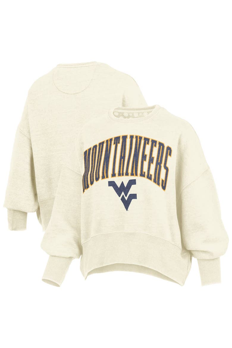 Women's Pressbox Natural West Virginia Mountaineers Oversized Waist-Length Crewneck Sweatshirt, Main, color, Natural