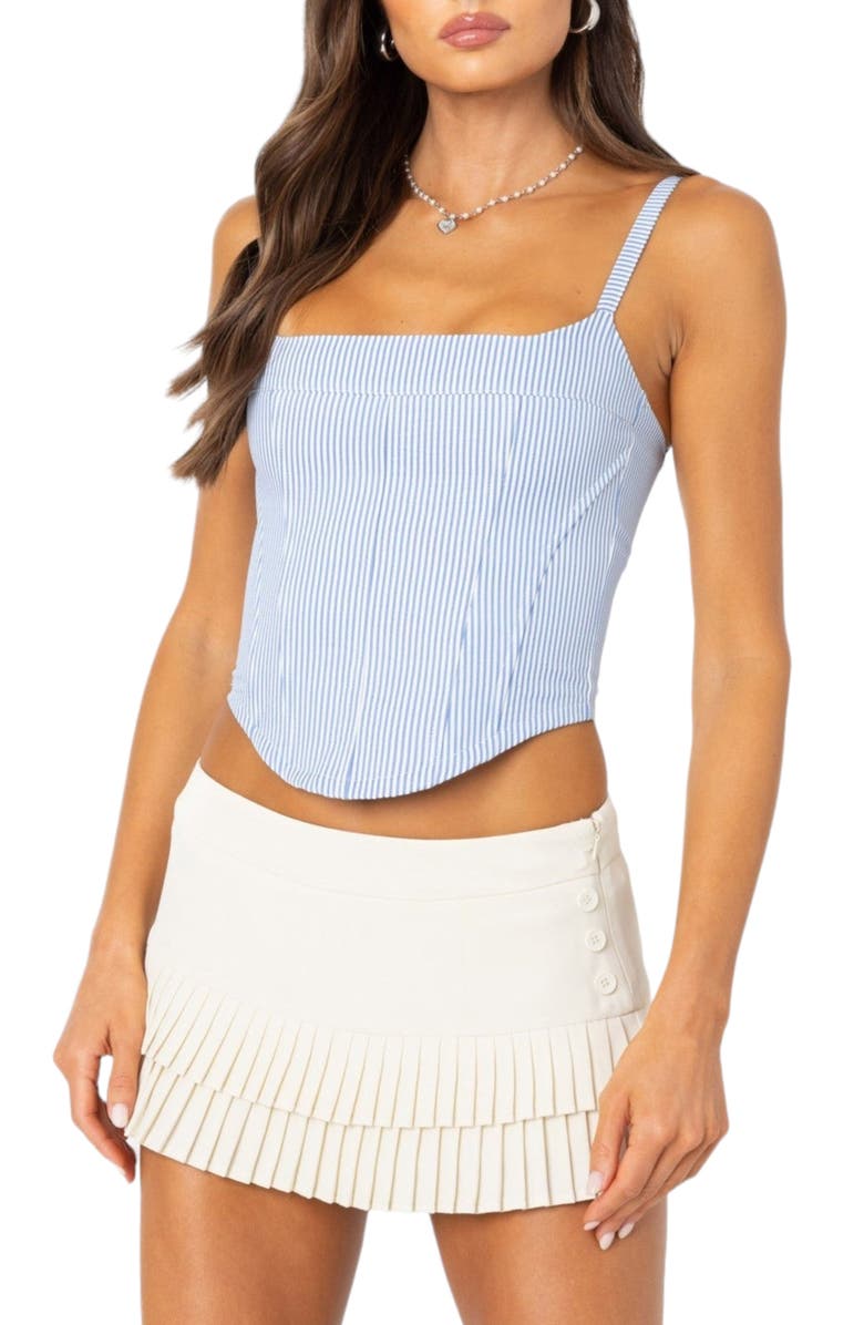 EDIKTED Cammie Stripe Corset Top, Main, color, Blue-And-White
