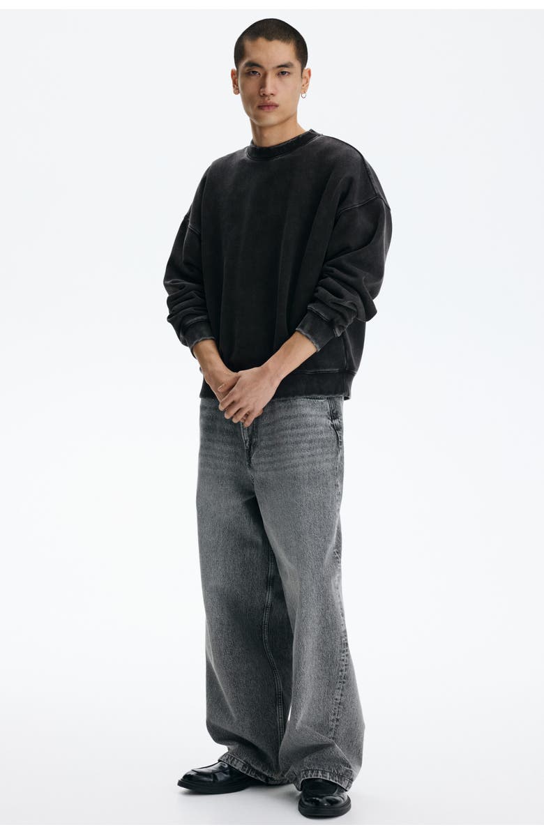 H&M Oversized Fit Washed-look Sweatshirt, Alternate, color, Black